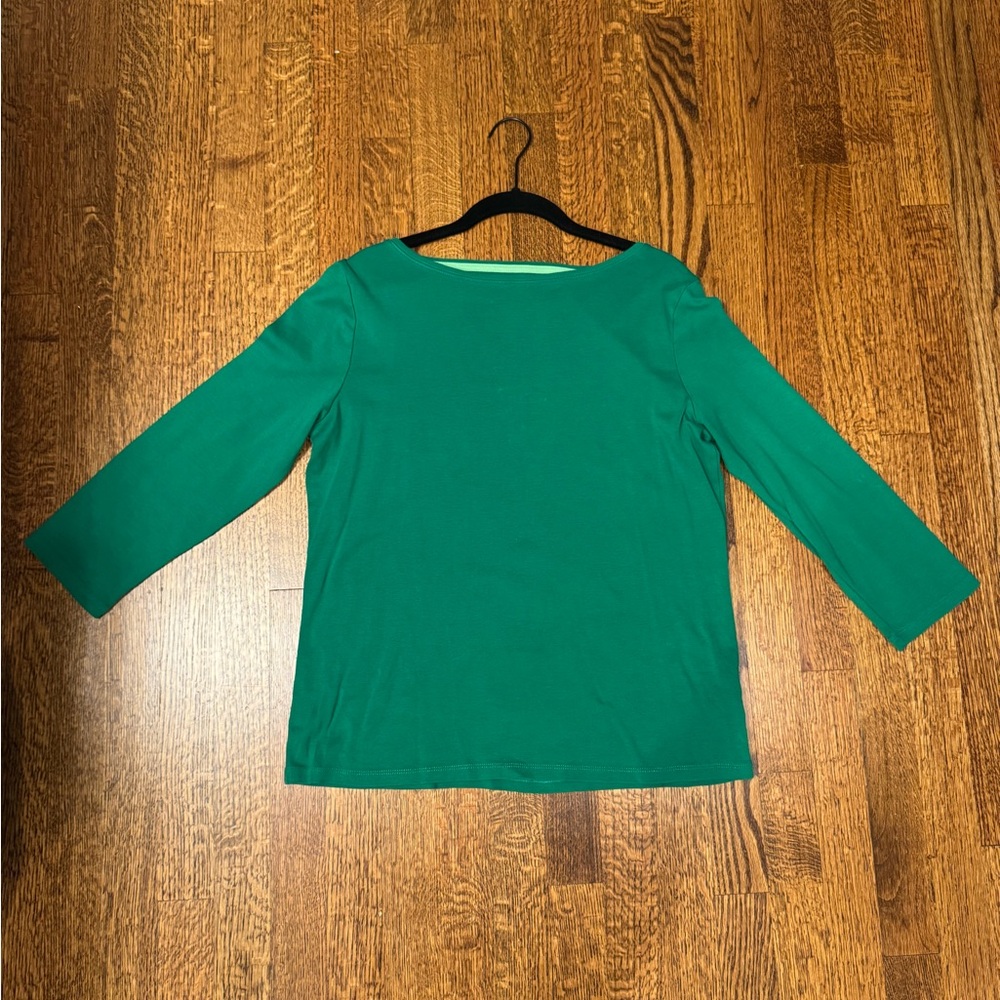 Talbots 3/4 sleeve boatneck kelly green Pima cotton tee